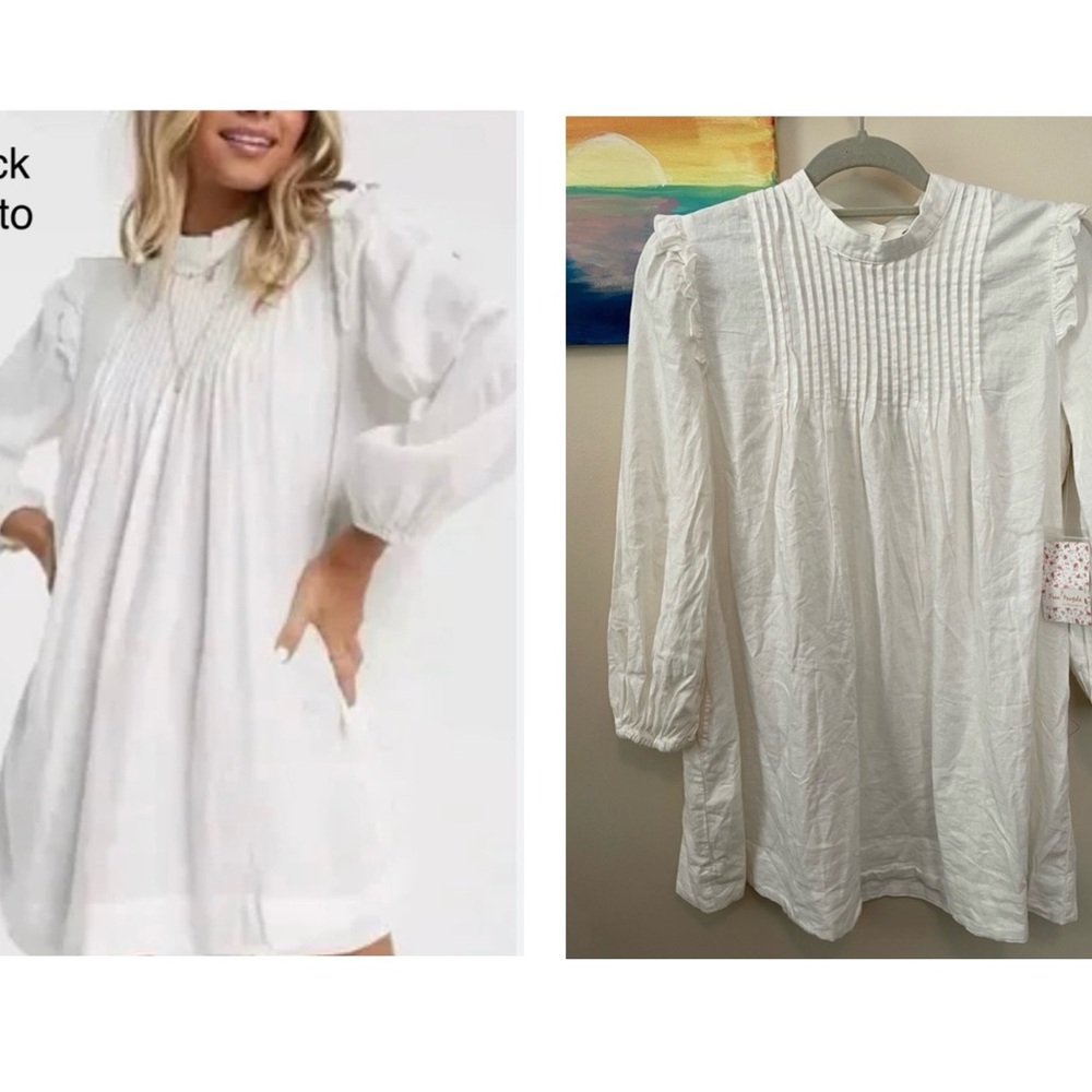 NWT Free People S/P white linen ruffled & pintucked tunic/dress